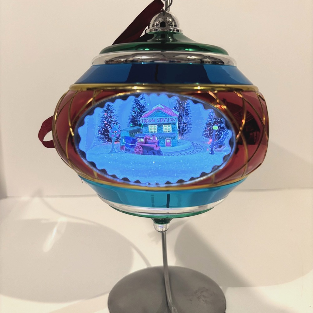 Mr. Christmas Magic Scene Ornament Train Station Musical Light Motion Stand